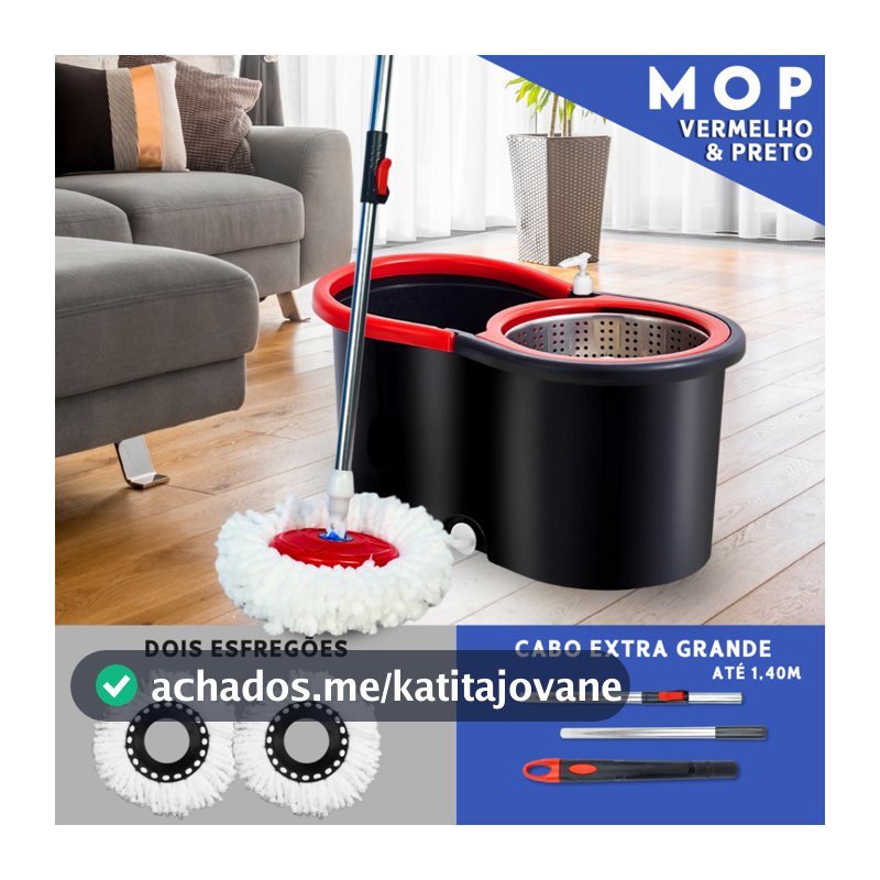 Mop Giratorio Com cabo de 140 cm Cesto Em Inox - Balde Centrífuga - C/2 Refil - Mazzal