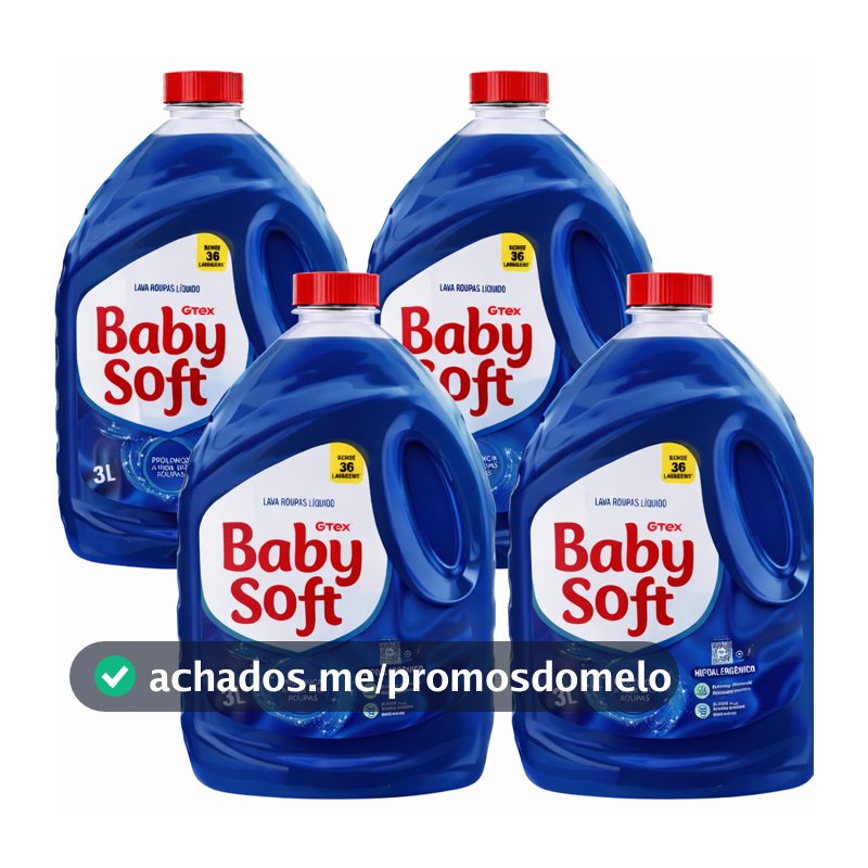 Kit 4 Lava Roupas Liquido Baby Soft Max Performance Azul - 3l