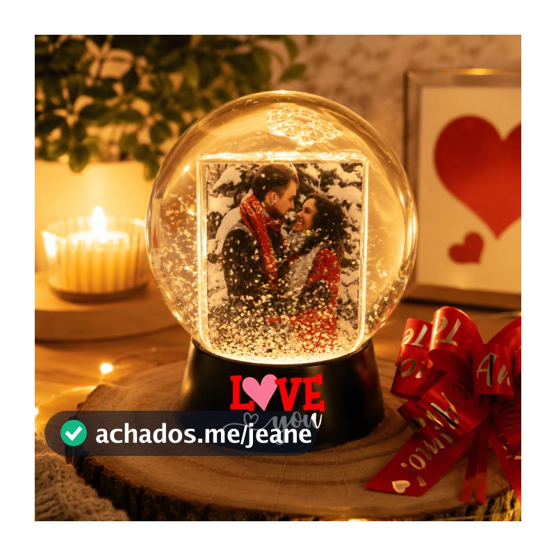Globo de Neve LED Personalizado - Presente, Aniversário, Natal, Decoração, Luminária, Foto, Casal