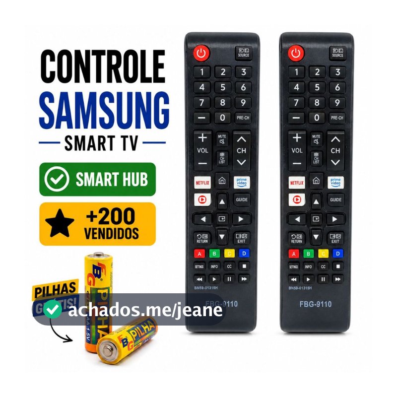 Kit Controle Remoto Compatível Samsung Smart TV Smart Hub LCD LED com Pilhas Inclusas ENVIO IMEDIATO