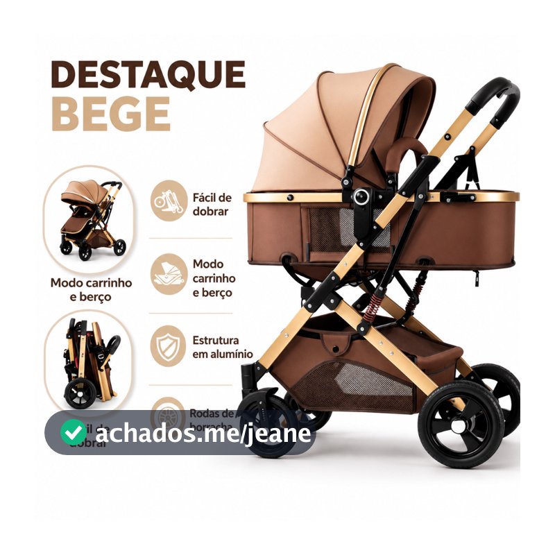 Carrinho de Bebê 2 em 1 Dobrável Reversível com Moisés Capota Ajustável Amortecedor