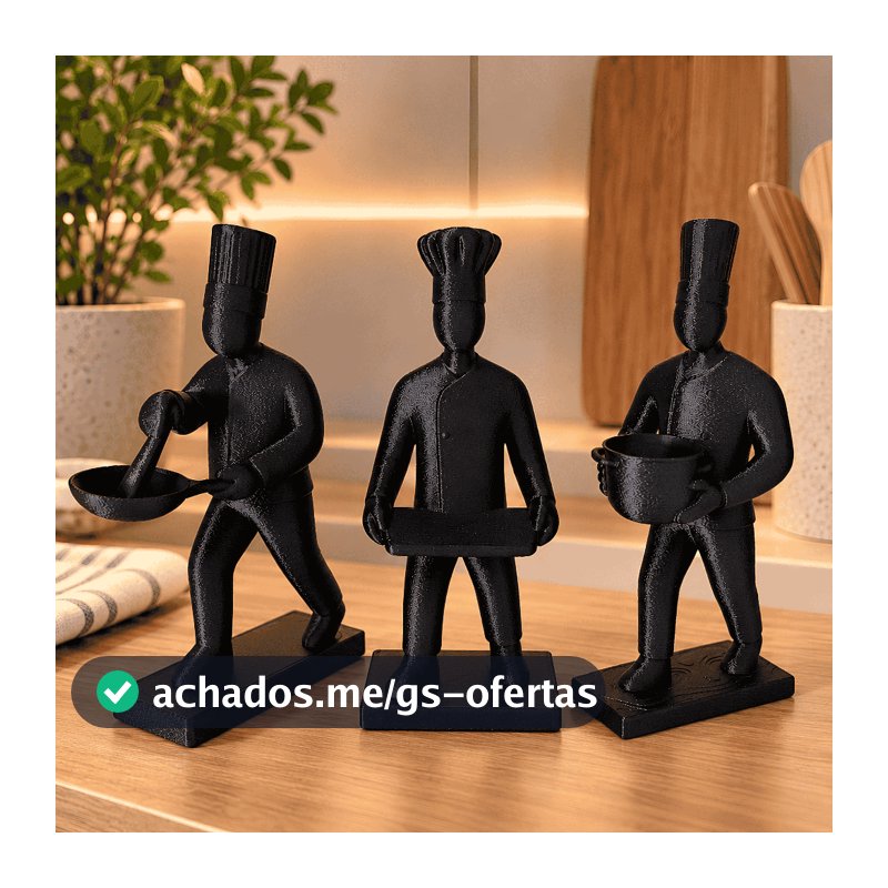 Estátua chef cozinha gastronomia cozinheiro kit enfeite panela tábua decoração bancada minimalista