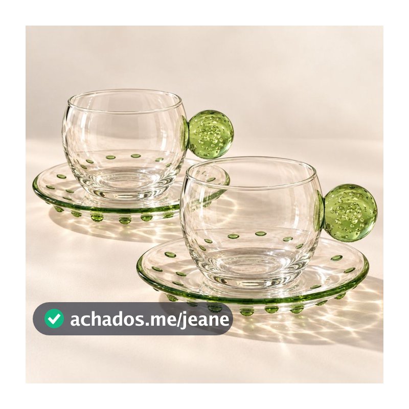 Conj Xicaras c/ Pires Bubble Esfera Verde 2 Peças