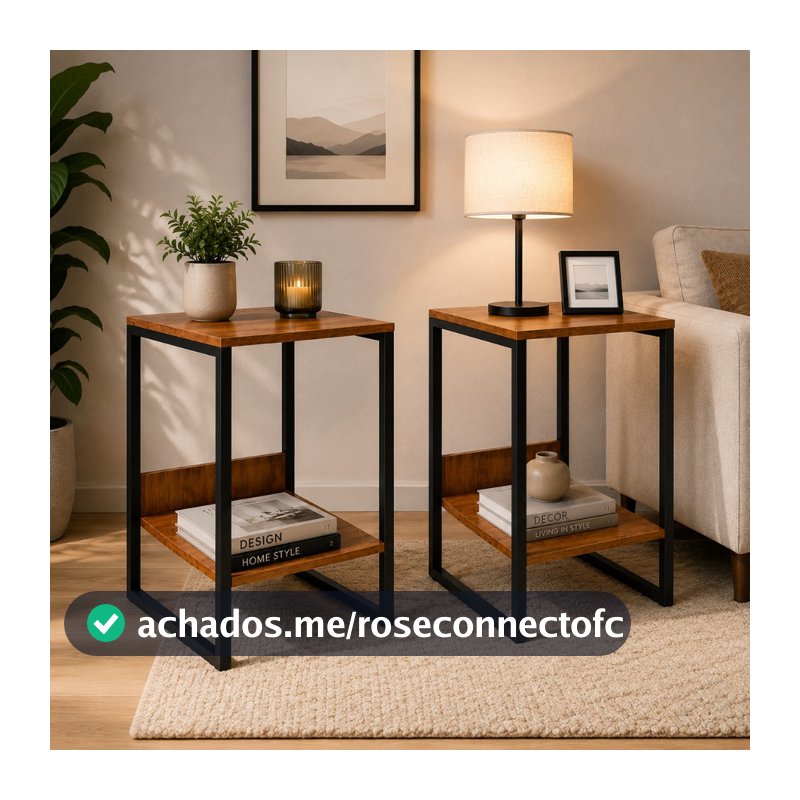 Kit 2 Criado Mudo Industrial Mesa Cabeceira Moderna MDF Aço Reforçado