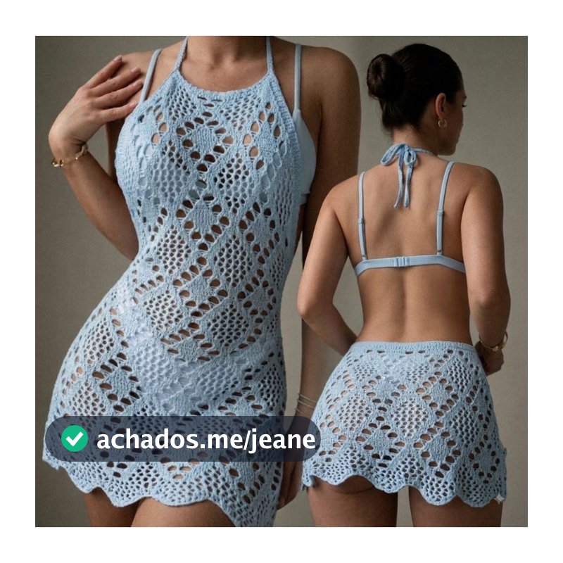SAÍDA DE PRAIA COSTA ABERTA TRICOT RENDADO CROCHET VERÃO CURTA LINDA