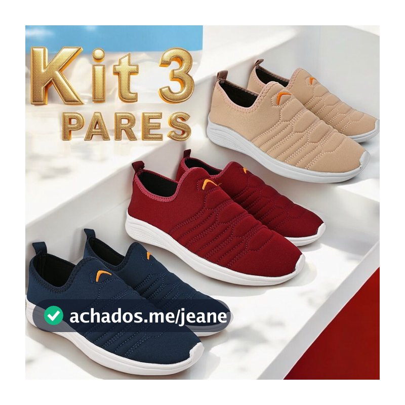Kit 3 Pares, Tênis Calce Fácil Adulto Feminino