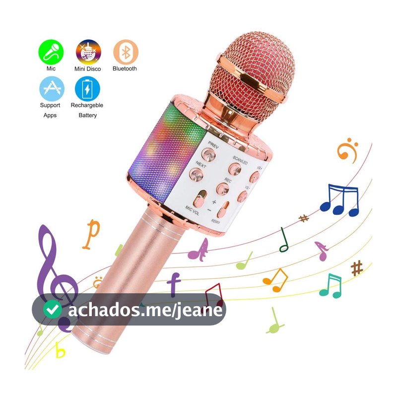WS-858 - Microfone Infantil de Karaoke Microfone de Brinquedo Sem Fio Bluetooth
