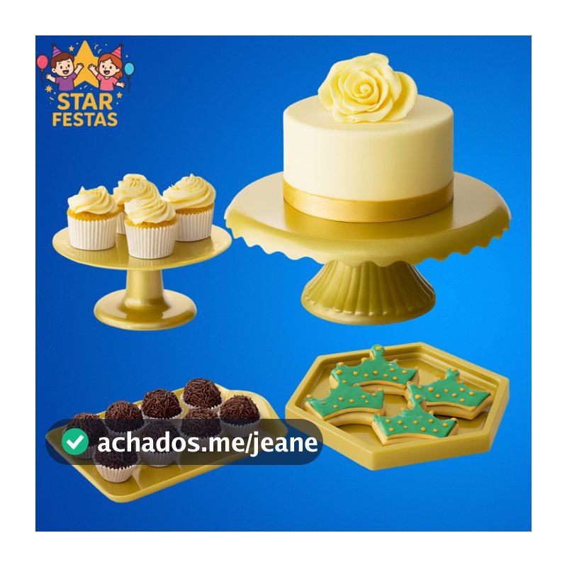 Kit Mesa de Festa , 1 Boleira Cake Renda 22cm , 1 Mini Cake , 1 Bandeja 20x13 e Mini Sextavada