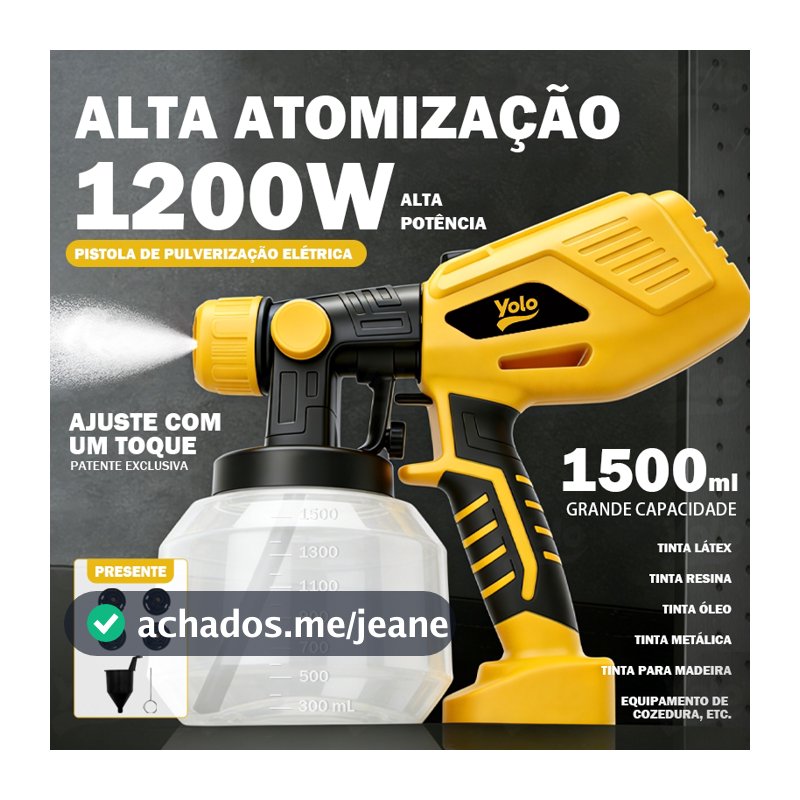 Pistola Pintura Elétrica 1500ml Pulverizador 1200w C/4 Bicos Grande Capacidade Pulverizador de Tinta