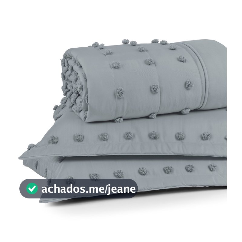 Kit Cobre Leito Colcha Casal Queen King 3 Peças 300 Fios Pompom Dupla Face C Porta Travesseiro Zíper