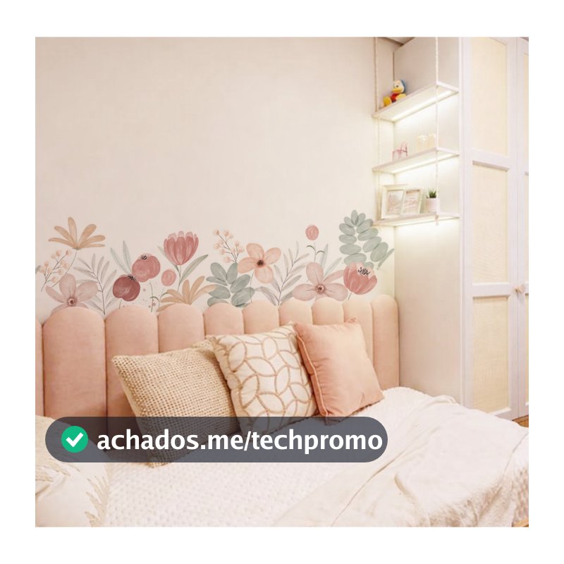 Adesivo Decorativo Floral Aquarela Premium Para Quarto Infantil -  2x faixas decorativas de 1,40 x 0,40 m (cada cartela)
