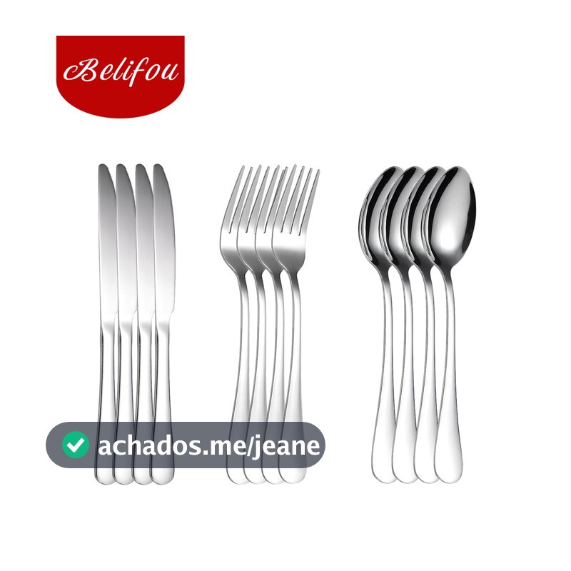 Belifou Kit 12 Jogo De Talheres Para Bife Aço Inoxidável Prata