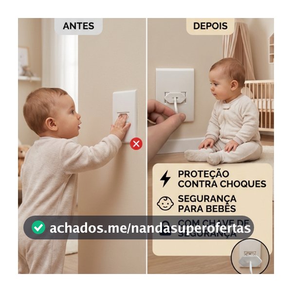 Protetor de Tomada Infantil Anti Choque Bebê Segurança 2 e 3 Pinos com Chave