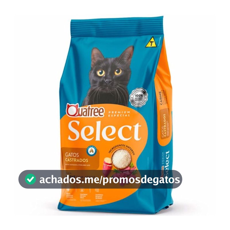 Raçao Quatree Select Gatos Adultos Castrados Carne 10,1kg