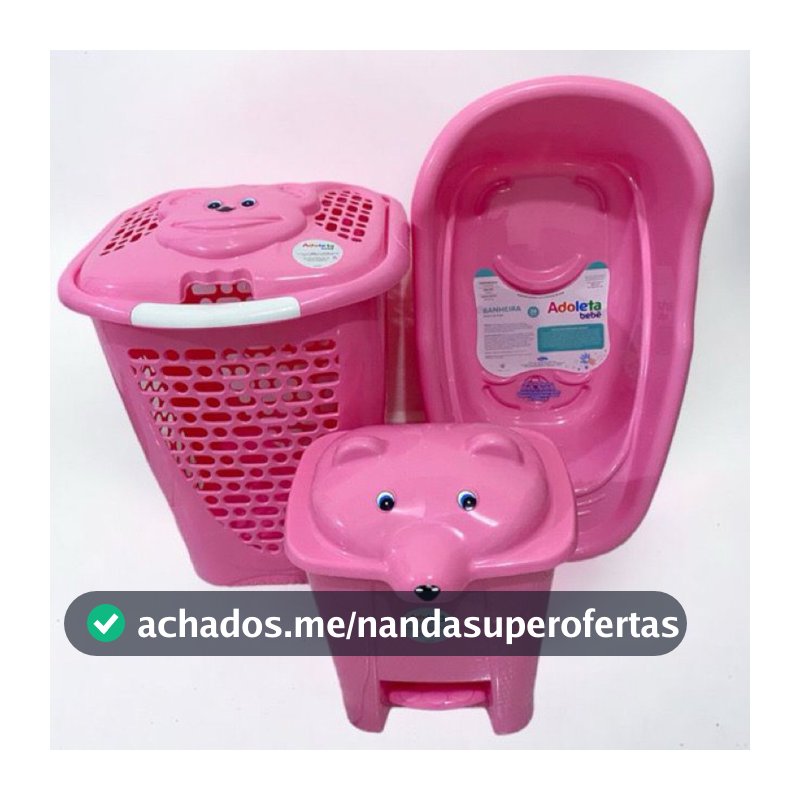 Kit Infantil Banheira, Lixeira e Cesto de Roupa