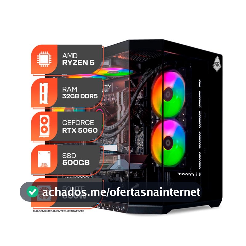 PC Gamer Titan Pro, AMD Ryzen 5 9600X, GeForce RTX 5060 8GB, 32GB DDR5, SSD 500GB, 600W 80 Plus