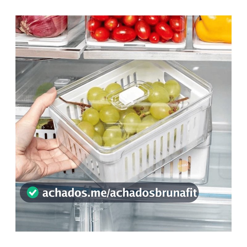 Organizador de Geladeira 3,8 Litros Cesto Com Tampa Alimentos Verduras Potes de Salada Premium