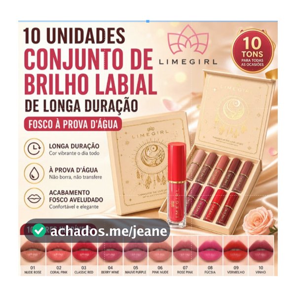 10 Unidades Conjunto De Brilho Labial De Longa Duração g Fosco À Prova D'água Batom Esmalte