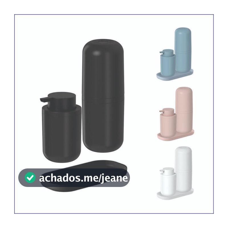Kit Banheiro 3 Pçs Bold Ou Luxo Organizador Lavabo Slim Porta Sabonete Líquido Porta Algodão Bandeja