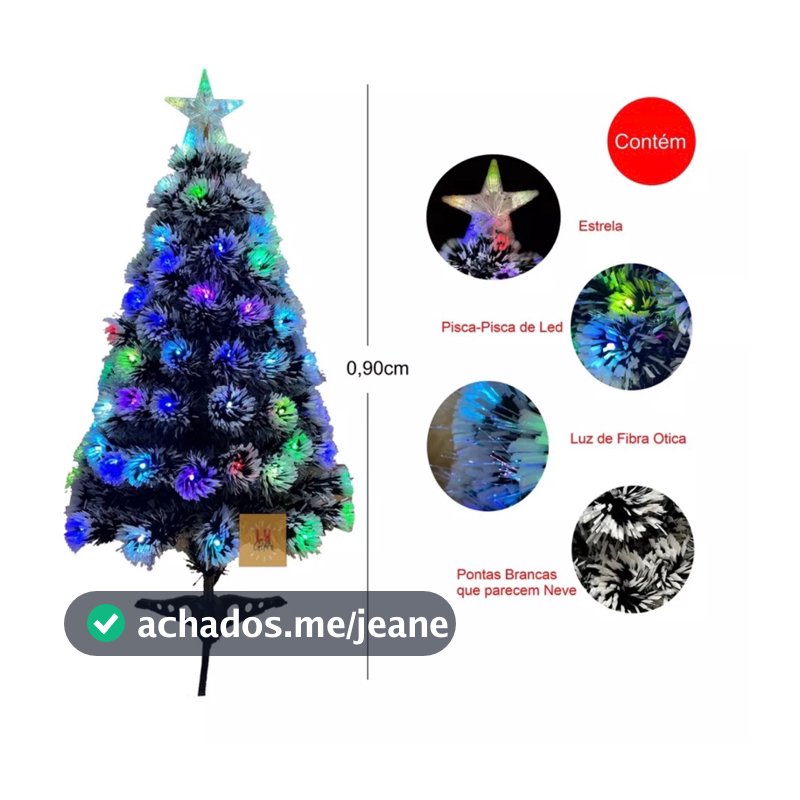 Árvore de Natal LED Fibra Ótica Nevada 90Cm Luzes Colorida