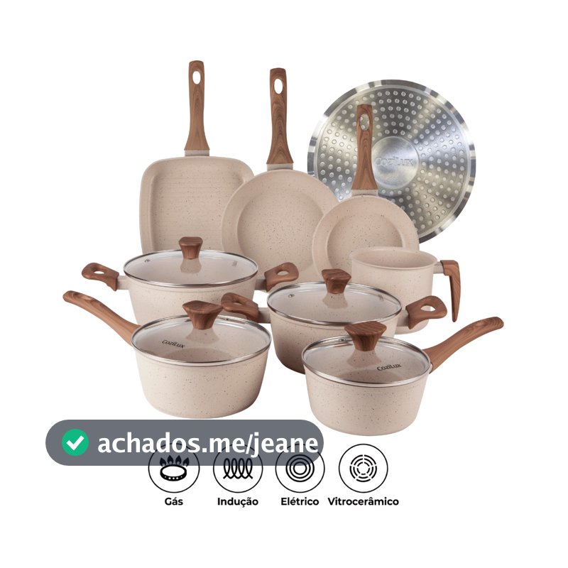 Jogo de Panelas Revestimento Cerâmico Antiaderente 8 Peças Cozilux Linen Ceramic