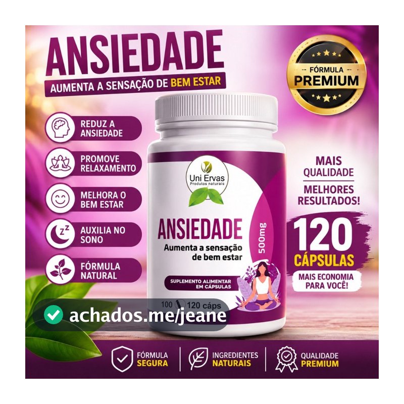 SUPLEMENTO PARA ANSIEDADE UNI ERVAS - 120 CÁPSULAS 500mg