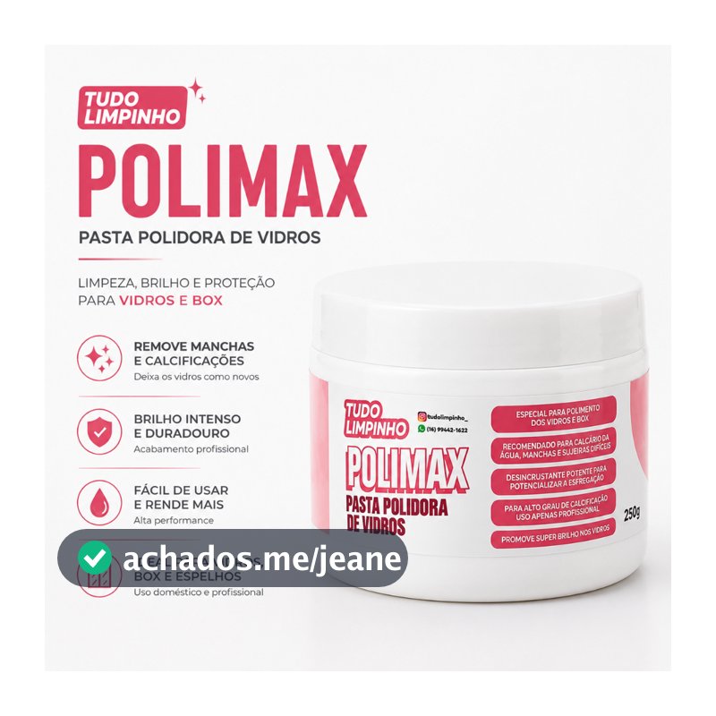POLIMAX PASTA POLIDORA DE VIDROS E INOX 250g TUDO LIMPINHO