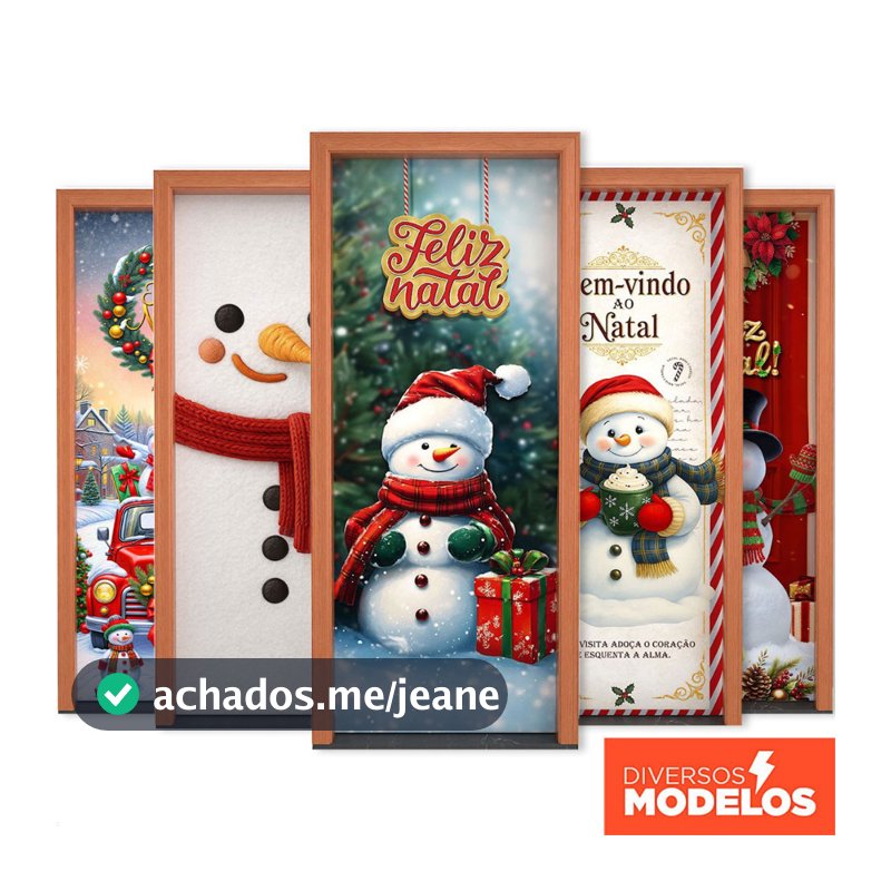 Capa de Porta Natal Em Tecido Decoração Natalina Porta Boneco De Neve C/Elástico Sublimado 0,80x2,10m