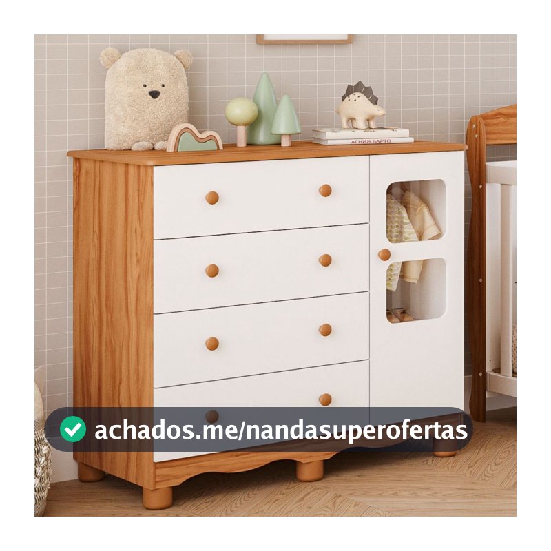 Cômoda de Bebê Infantil 1 Porta com Janela 4 Gavetas 100% MDF Uli