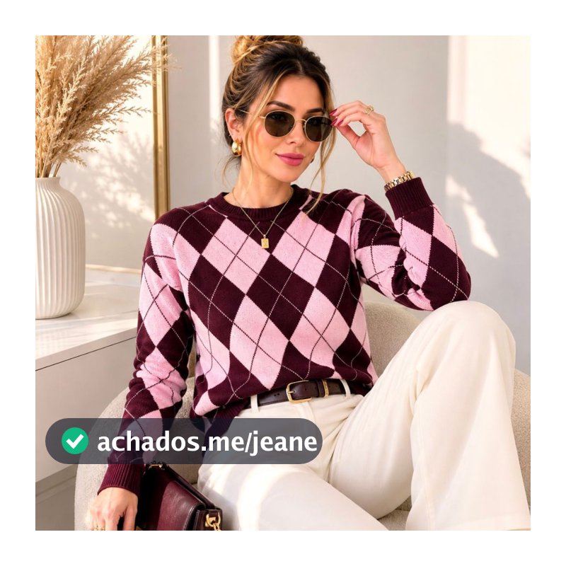 Blusa Tricot Estampa Geométrica Elegante com Mangas Compridas Inverno Blusa de Frio
