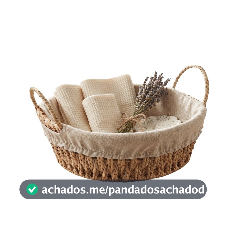 Cesta Redonda Wolff com Alça e Forro Tecido Bege 27cm Organizadora Multiuso para Decoração Banheiro Quarto Sala e Closet