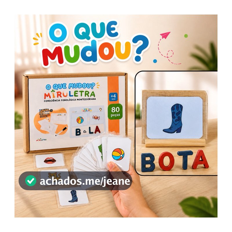 O Que Mudou? Consciência Fonológica Montessori – Jogo de Alfabetização Infantil - MDF e cards