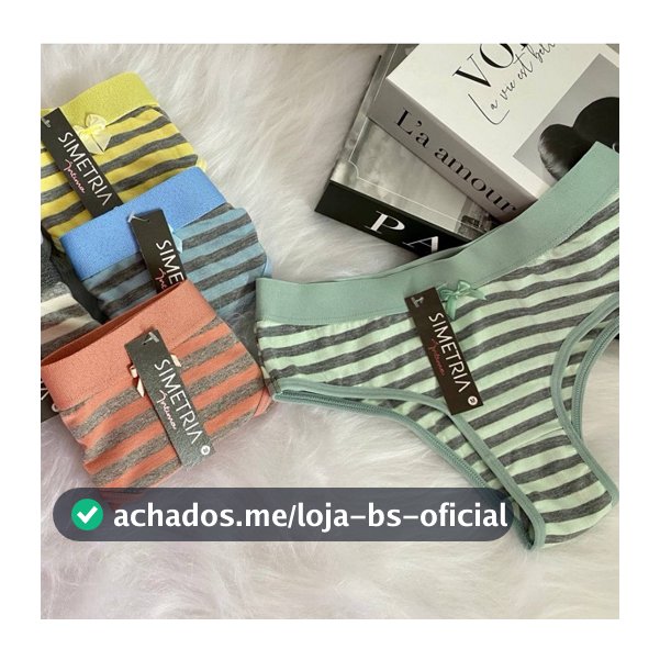 Kit 5 - Tanga Conforto Algodão Cotton Listrada Feminina