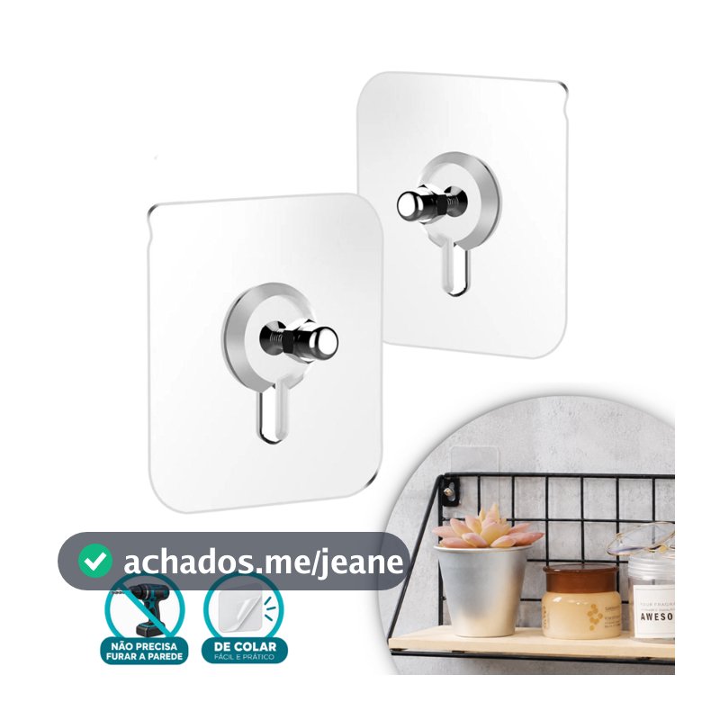 Gancho Sem Furos Transparente Adesivo Com Parafuso E Rosca Para Pendurar Multiuso De Parede Azulejo