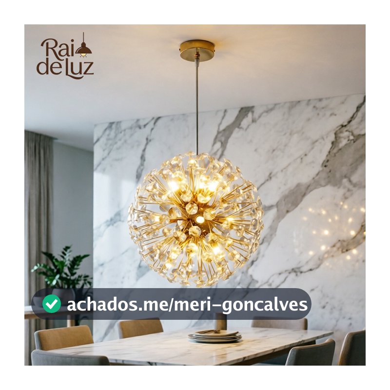 Lustre Pendente Cristal K9 Dourado 6 Luzes Moderno com Soquete G4 para Sala Jantar e Quarto