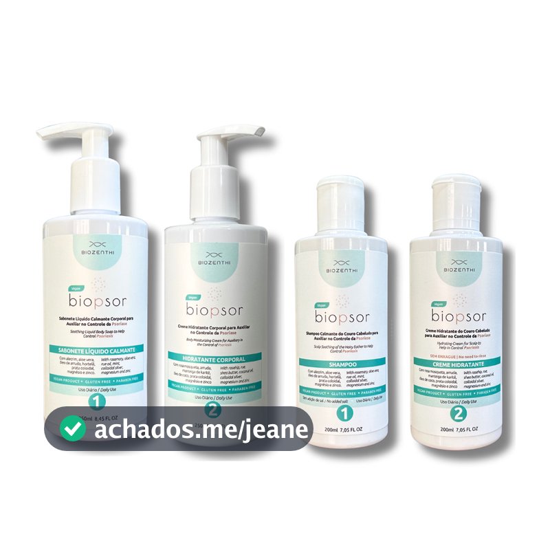 Kit Completo Psoríse Shampoo, Sabonete, Hidratante Corpo, Hidratante Couro Cabeludo