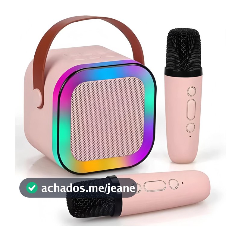 Caixa De Som C/ 2 Microfones Bluetooth 5.0 Karaokê Luzes led, Entretenimento em Casa