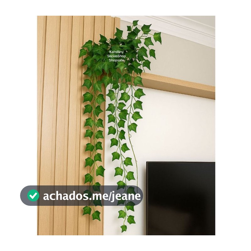 Kit Planta Decorativa: 1 Vaso Trançado Vime + 3 Pendentes Artificial Folhas de Hera Verde Pendente Artificial