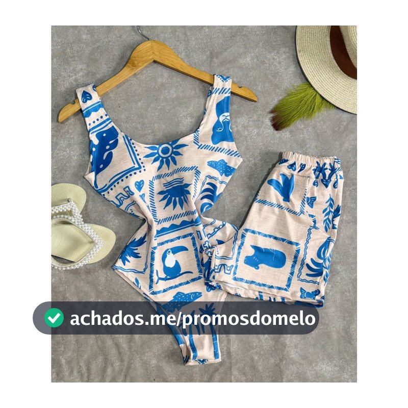 Conjunto Body Maio Suplex Feminino Estampado Short Cintura Alta Verão Tendência Moda Blogueira Bory