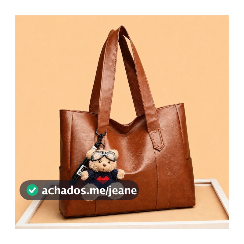 Bolsa Feminina Couro PU Vintage Grande Capacidade Tote Bag Ombro Shopper Elegante Para Trabalho Faculdade e Passeio
