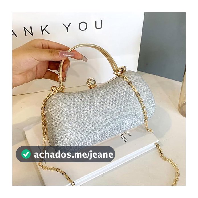 Bolsa Clutch Brilhante com Alça e Corrente Bolsa de Festa para Casamento e Formatura