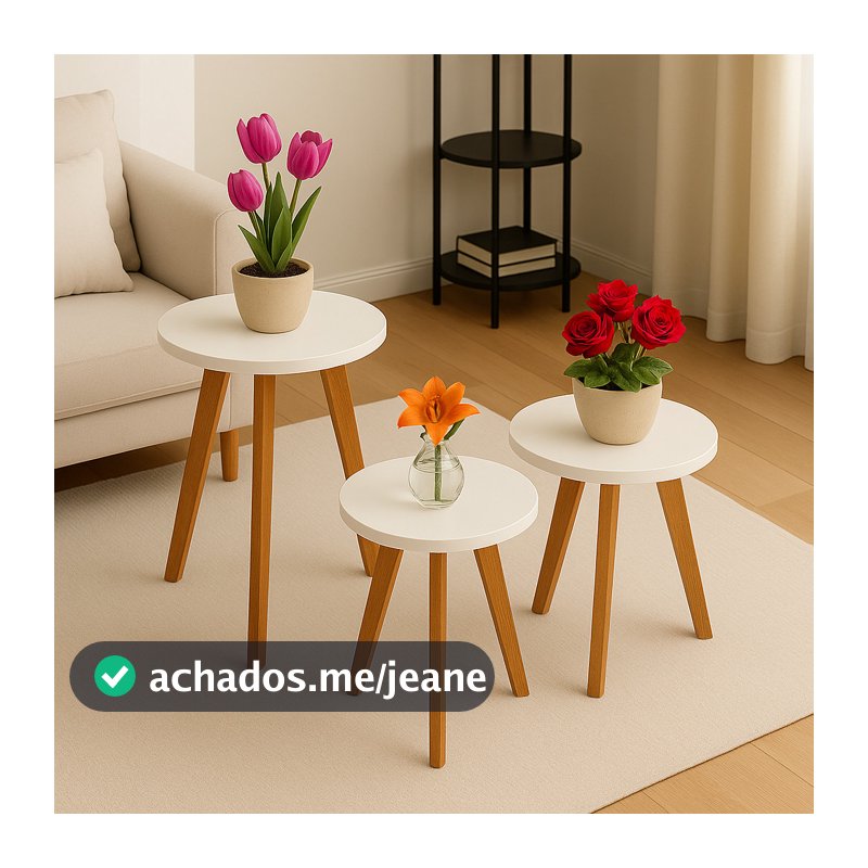 Kit de Mesas de Apoio Mesa De Canto Redonda Mesa de Centro Madeira Mesinha Tripe Laterais Para Decorar