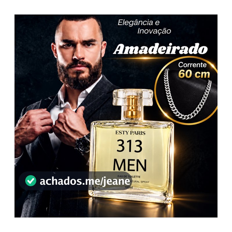 Linha 313 PERFUME ESTY PARIS 313 MEN 100 ML - Amadeirado Amber - Perfume Masculino