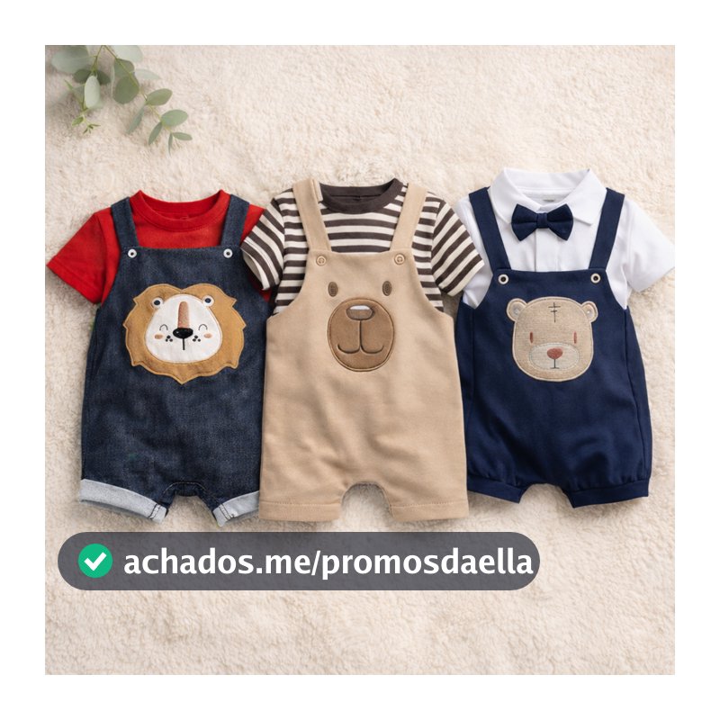 Kit com 3 peças de Jardineira Bebê Menino Manga Curta Verão Roupas de Bebês