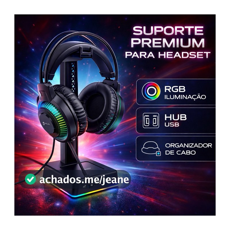 Suporte para Headset e Headphone Gamer com LED RGB 3 Portas USB Premium Antiderrapante Modelo Novo