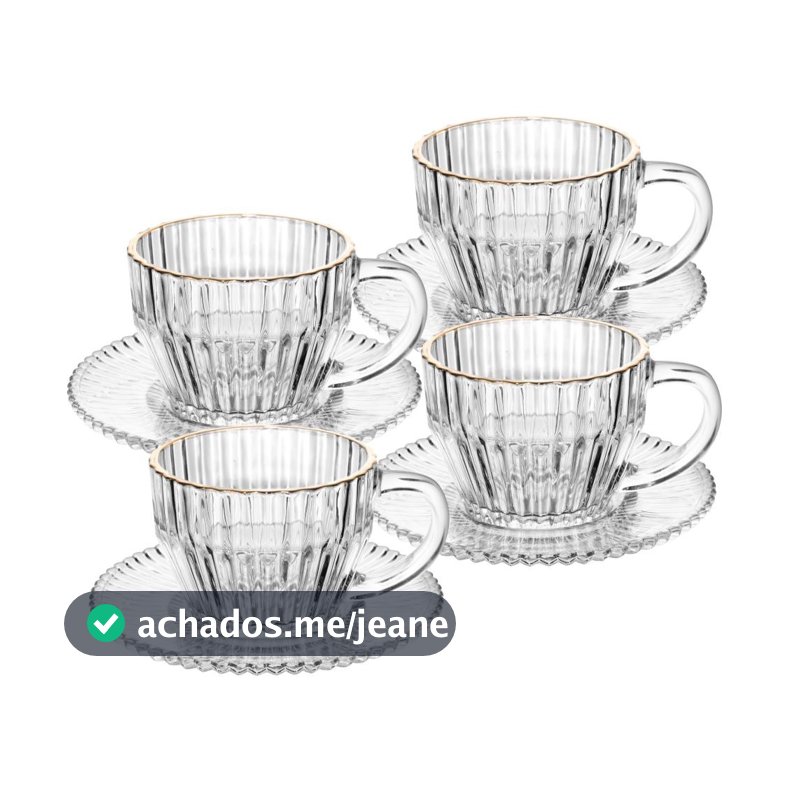 Kit 4 Xícaras de Chá Wolff Imperatriz Cristal com Fio de Ouro Mesa Posta
