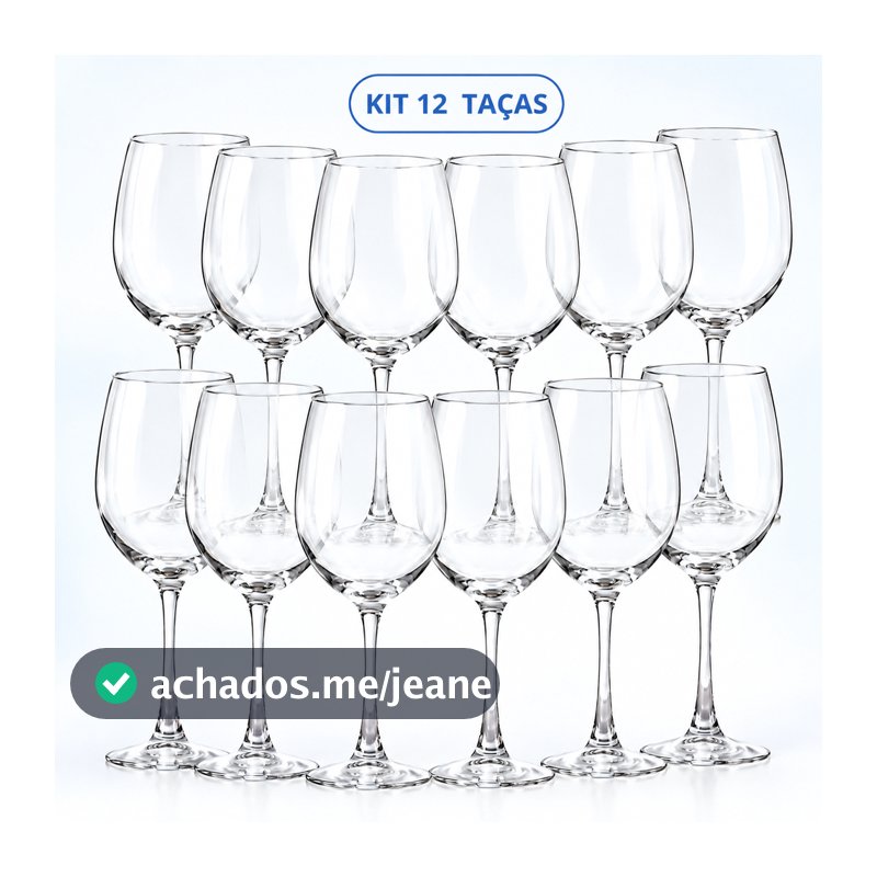 Jogo 12 Taças de Vidro Resistente para Vinho e Água 465ml - Design Moderno Drink Coquetel Premium Luxo