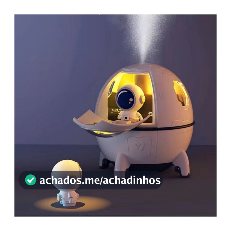 Umidificador de Ar Astronauta 220ml Luz LED Colorida Pulverizador De Névoa USB