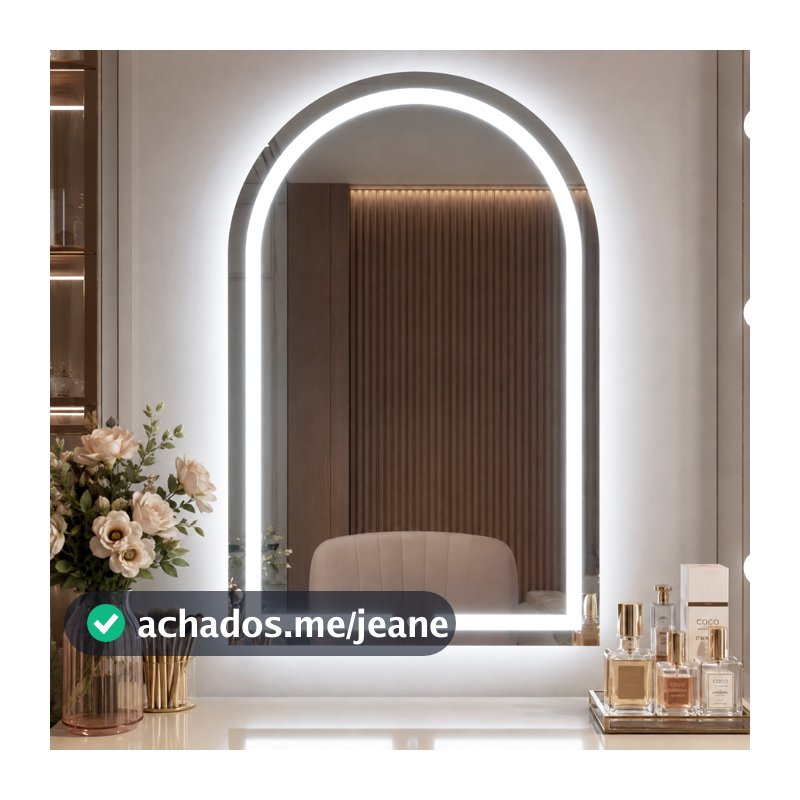 Espelho Oval de Penteadeira Jateado Retroiluminado C/ Led Botão Touch 80x50cm