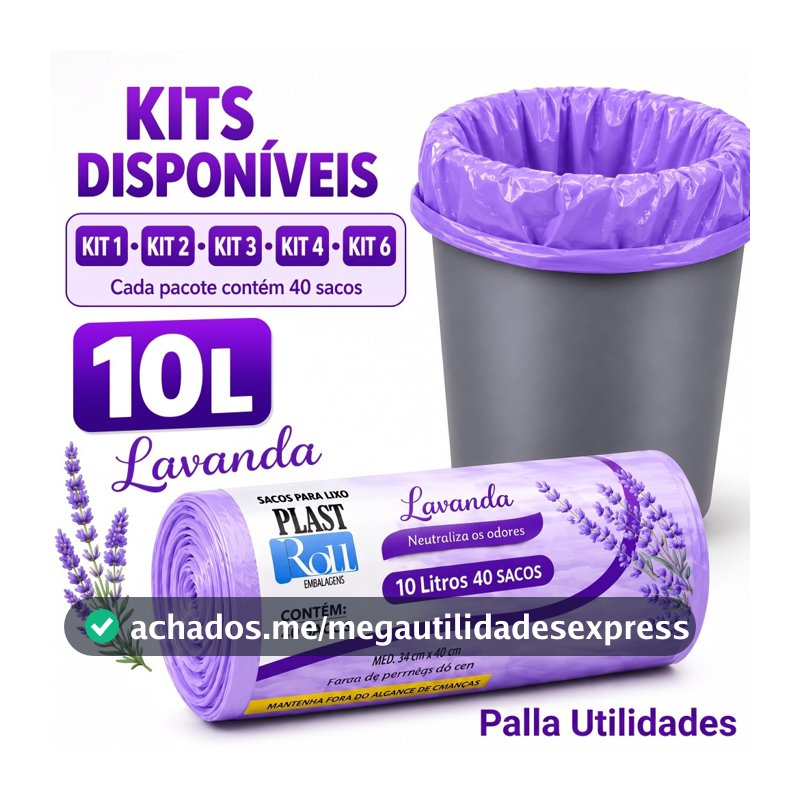 Saco de Lixo Lavanda 10L Perfumado Anti Odor Banheiro Pia
